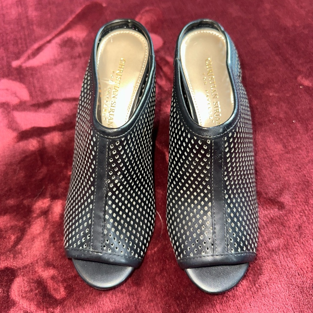 Christian Siriano Black Perforated Open-Toe Mules